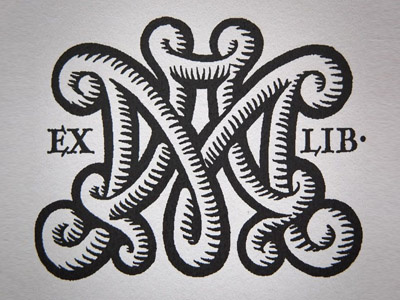 Ex-Libris MA engraving ex libris lettering