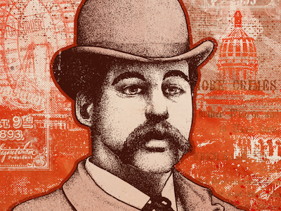 H.H. Holmes chicago illustration ink portrait serial killer stippling wip