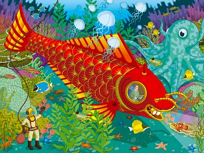 Fishy Sub design detail graphic illustration illustrator sea technology vector