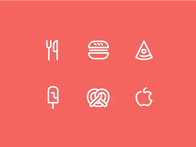Food Icons apple burger cutlery design food ice cream icon line pizza pretzel