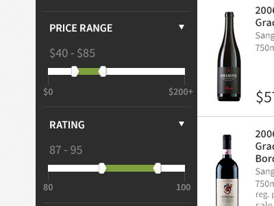 User interface for an e-commerce website commerce e com effect filter interface price range rating ui user experience user interface ux wine