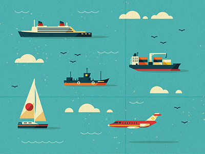 Modes of Transport birds clouds jet map ocean plane ship tanker texture vector water yacht