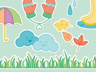 Fair Weather Friends boots clouds kate tessera mittens rain seasons spring stickers summer umbrella weather winter