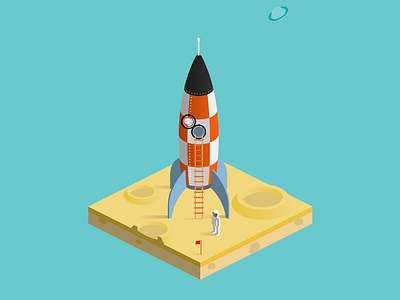 man on the moon astronaut flash isometric moon retro rocket space