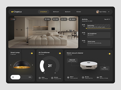 Smart Home Control – Dashboard Concept application black concept dark dashboard device control home control modern design product design responsive design smart home smart living ui uiux ux website