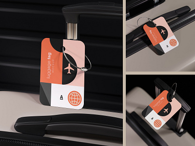 Luggage Tag Attached to the Suitcase with Cable Loop Mockup graphic design information