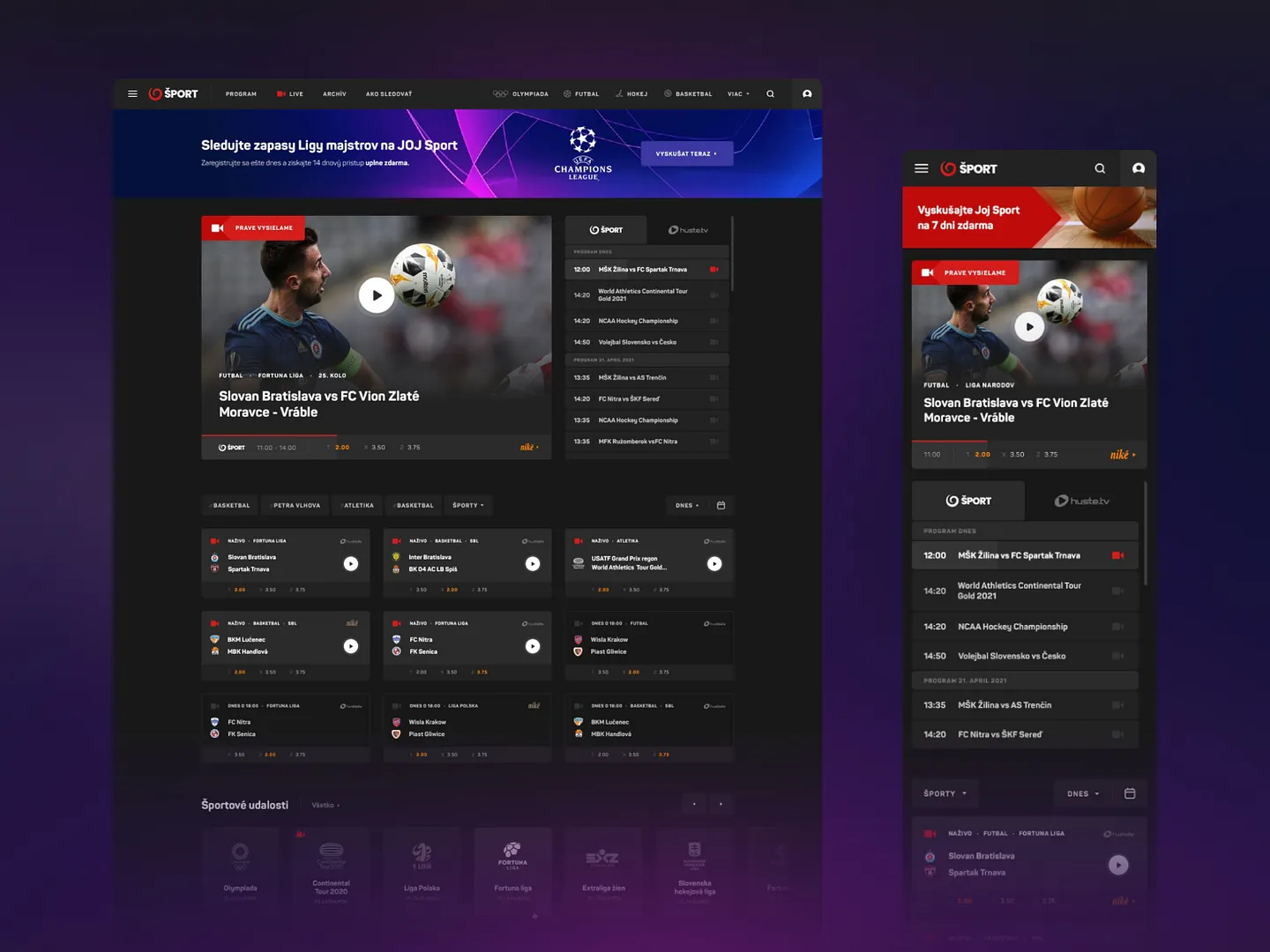 Modern TV Website Design: JOJ Sport