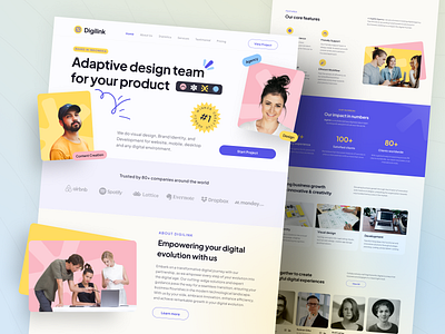 Digilink - Digital Agency Landing Page - Main Page 2025 agency branding clean colorful company digital product framer hero landing light page photos product design profile responsive tablet trend ui ux