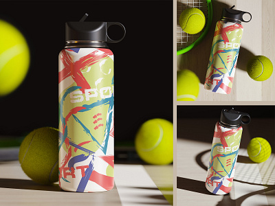 Water Bottle with Tennis Balls Mockup tennis