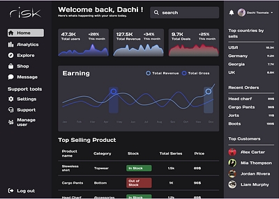 Risk website Dashboard ui