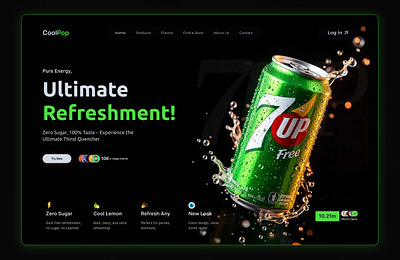 Modern Hero Section Design | Inspired by 7UP’s Bold Branding animation branding choton choton99design chotondesign chotonkormokar darkmodeui dribbbletrending frostylook graphic design herosection kormokar minimalistdesign modernui motion graphics responsivedesign ui uidesign uxdesign webdesign