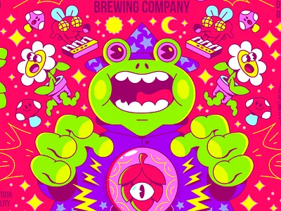 Gigantic Brew: Fever Dream beer bird can character flower fly freelance frog hoop illustration magic mushroom packaging vector wizard