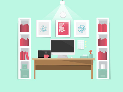 Dribbble Days / 2 / Illustration: My Office and Desk clutter free desk office