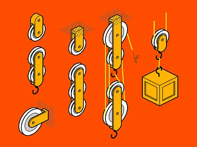 pulley set isometric orange physics pulley