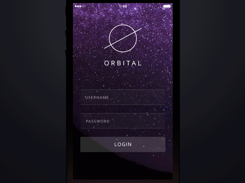 Orbital [GIF] animation gif ios login orbital password planet sign space stars ui video