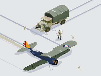 found airplane airplane army isometric soldier truck