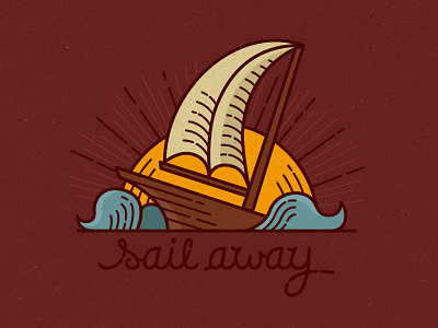 Sail away boat doodle sail sea sun sunset tattoo vector waves