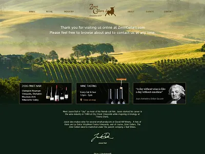 Zimri Cellars landing page website wine