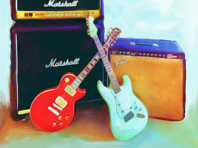 Amps and Guitars Digital Painting amp digital painting fender guitar illustration music
