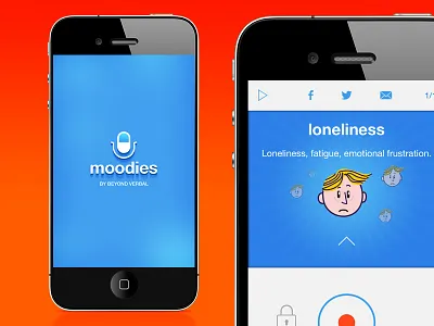 Moodies App :) Mood anyone? app characters icon lock loneliness microphone mobile mood recognition record smile voice