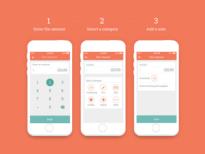 Expense input flow app bill categories financial flat flow ios numpad steps