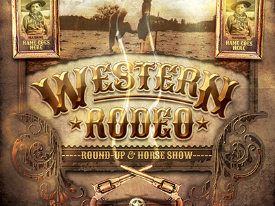 Wild West Rodeo Event Flyer Template bullets cowboys facebook grunge lasso paper timeline western wild west