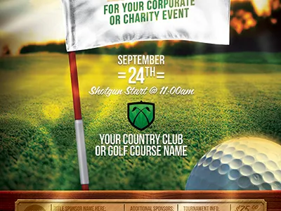 Golf Tournament Event Flyer Template course fore golf golfball irons sand trap statistics stats tiger woods