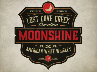 Lost Cove Creek Moonshine alcohol badge brand label logo moon moonshine shine whiskey