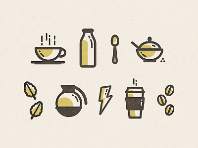 Coffee & Tea beans caffiene coffee icons leaves lighting bolt milk mug spoon sugar tea to go cup