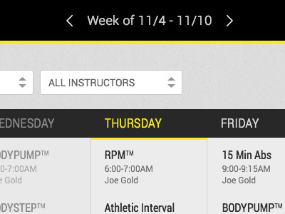 Golds Gym Calendar calendar gym mobile web design