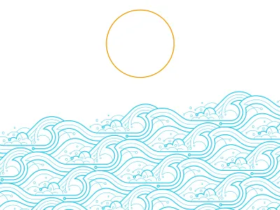 Waves Blue flat illustration lines ocean screen print screenprint sea simple sun vector waves