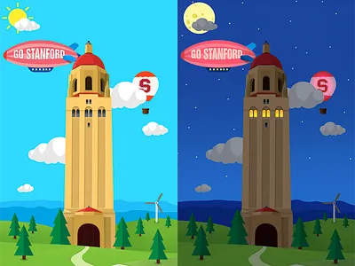Menu background design for a college based app app background balloon blimp building clouds day hoover tower iphone night rolling hills stanford university