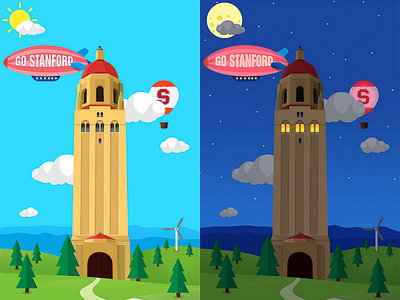 Menu background design for a college based app app background balloon blimp building clouds day hoover tower iphone night rolling hills stanford university