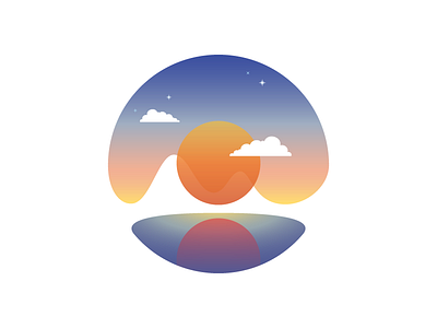Sunset clouds landscape mountaisn nature reflect sun vector water
