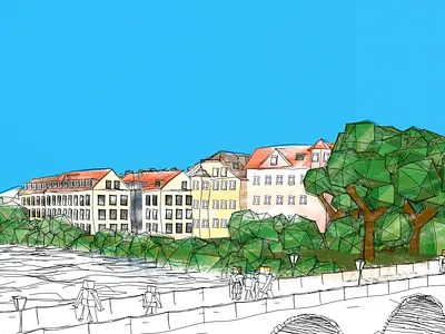 [Web] Colored Stone Bridge (Regensburg) 3d illustration sketch web