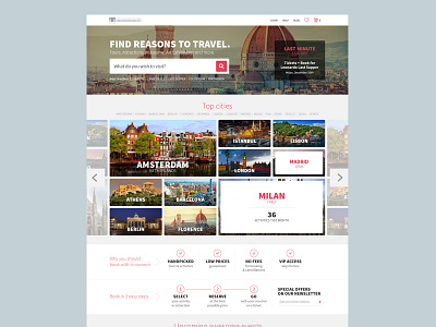 Booking website home page version 2 booking cities city events home page musement search searchbar site travel website