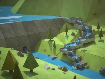 Villaks 03 3d landscape lowpoly river salmon