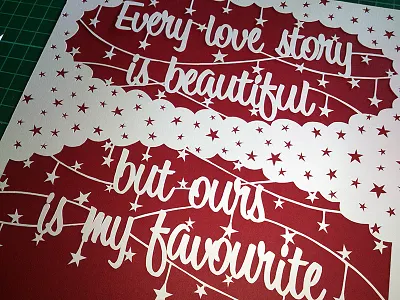 "Beautiful Love Story" Papercut cut hand illustration love papercut quote