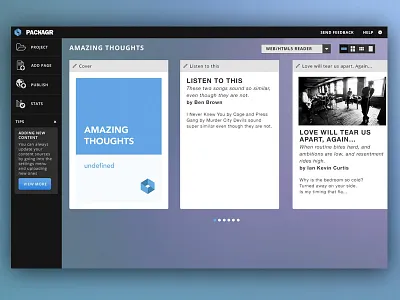 Packagr 2.0 UI (WIP) app design edit icons packagr posts project stats ui