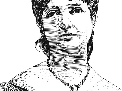 Queen P (P for Pizza) drawing illustration ink linework pen portrait woodcut