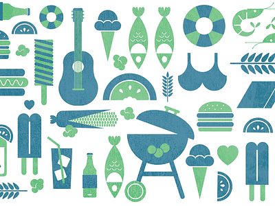 Summer Vibes bbq corn flat guitar hamburger icons illustration popsicle summer texture vector vintage