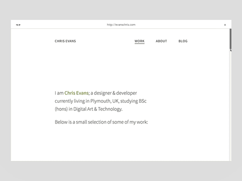 [GIF] evanschris.com Redesigned Portfolio Website animation chris evans clean design development freelance gif physical computing portfolio responsive ui website