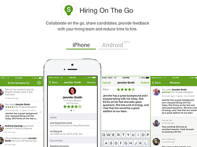 Hiring On The Go ios landing page product website