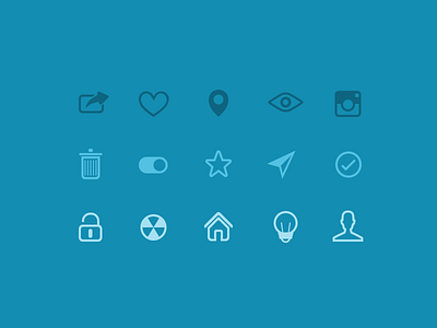Glyphs 2 bulb glyphs heart icons instagram location lock share switch trash view