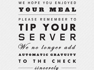 TIP YOUR SERVER! check presenter flyer restaurant