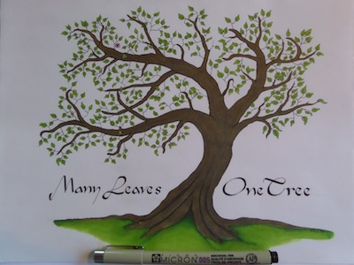 Many Leaves One Tree Print copic hand lettering illustration shading tree
