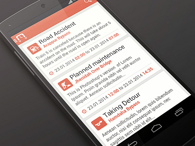 Traffic Info Screen Design android feed flat mobile app news traffic
