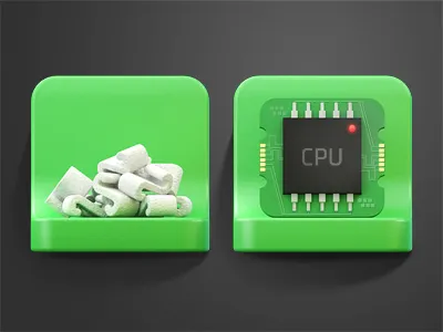 Sou Green Icons - 02 3d chip cpu eco green isopor luxology modo shadow styrofoam sustainability