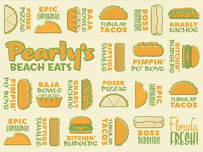 Pearly's Patterns beach burgers burritos empanadas florida nachos pattern pizzas po boys restaurant tacos tamales
