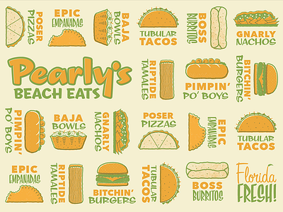 Pearly's Patterns beach burgers burritos empanadas florida nachos pattern pizzas po boys restaurant tacos tamales